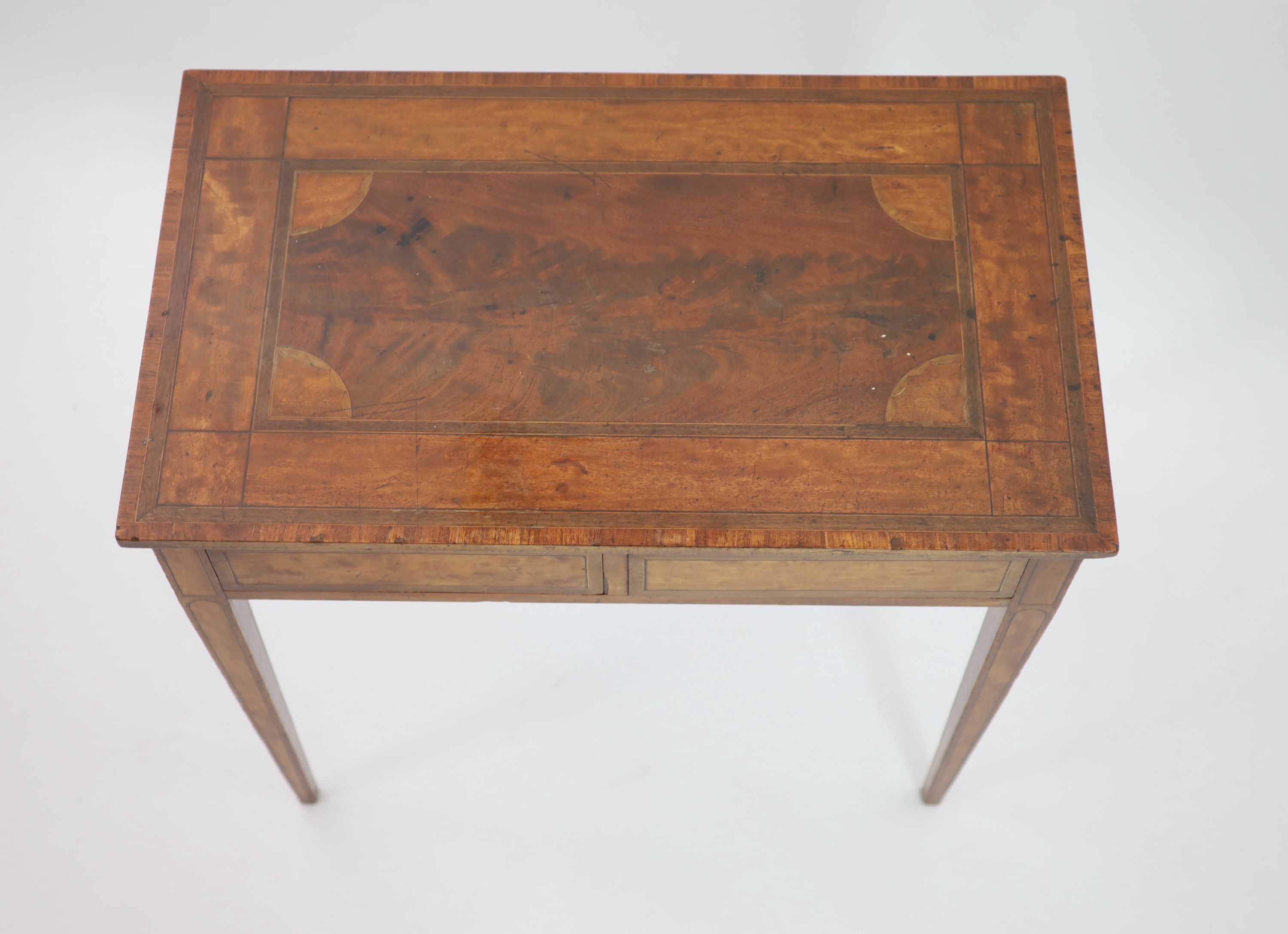 A George III inlaid mahogany and satinwood side table, W.77cm D.45cm H.75cm